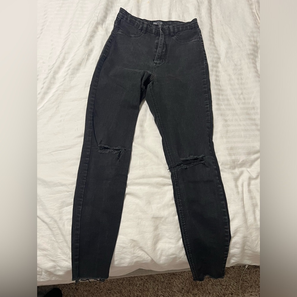 Zara Black Skinny Jeans with Distressed Details